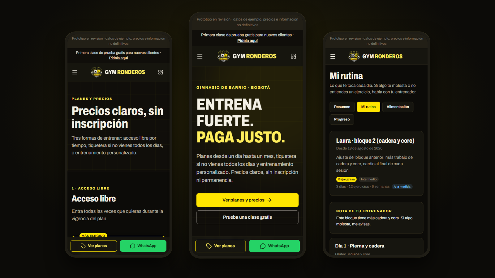 Web de gimnasio con entrenamiento personalizado